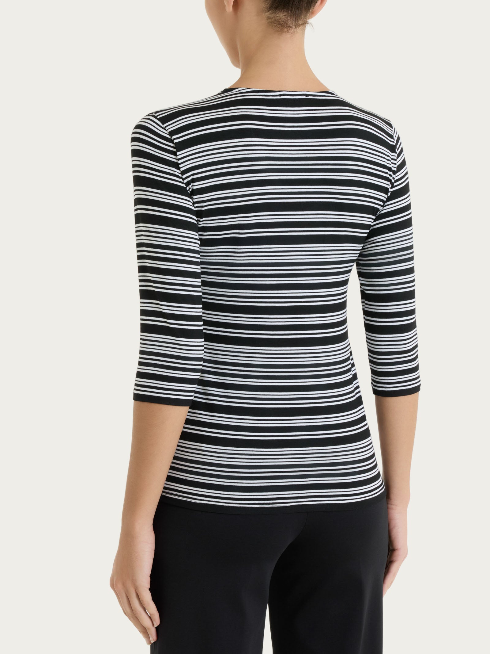 Maglietta a righe alternate con scollo a V in Viscosa Summer Neri Donna - Ragno