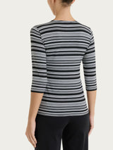 Maglietta a righe alternate con scollo a V in Viscosa Summer Neri Donna - Ragno
