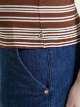 Brown Women's Summer V-neck Viscose Alternating Striped T-Shirt - Ragno