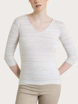 Maglietta a righe alternate con scollo a V in Viscosa Summer Bianchi Donna - Ragno