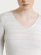Summer Bianco Women's V-neck Viscose Alternating Striped T-Shirt - Ragno