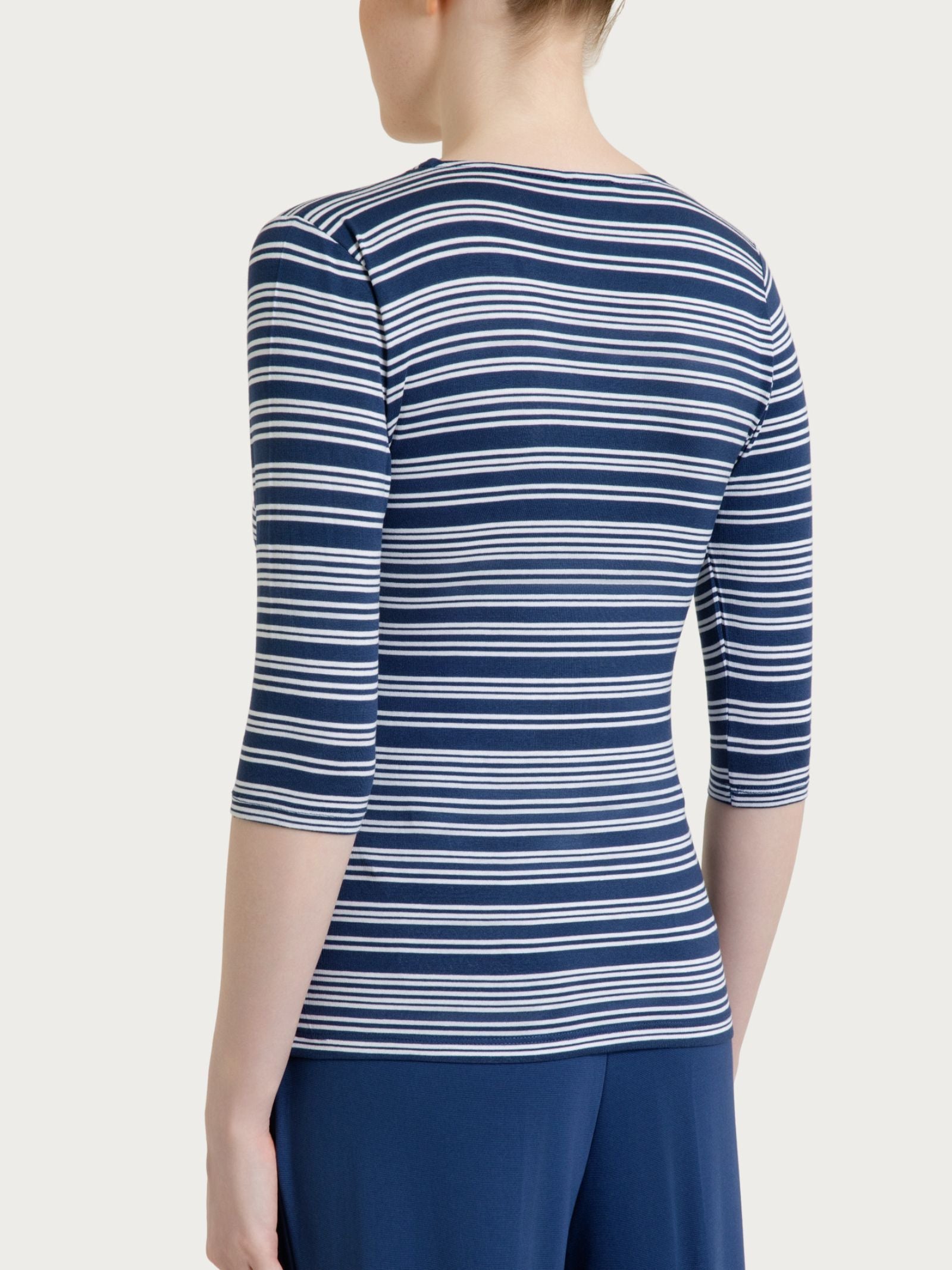 Maglietta a righe alternate con scollo a V in Viscosa Summer Blu Donna - Ragno