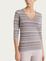Maglietta a righe alternate con scollo a V in Viscosa Summer Marroni Donna - Ragno