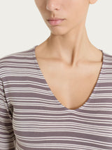 Maglietta a righe alternate con scollo a V in Viscosa Summer Marroni Donna - Ragno