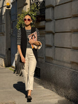 Maglietta a righe alternate con scollo a barchetta in Viscosa Summer Neri Donna - Ragno