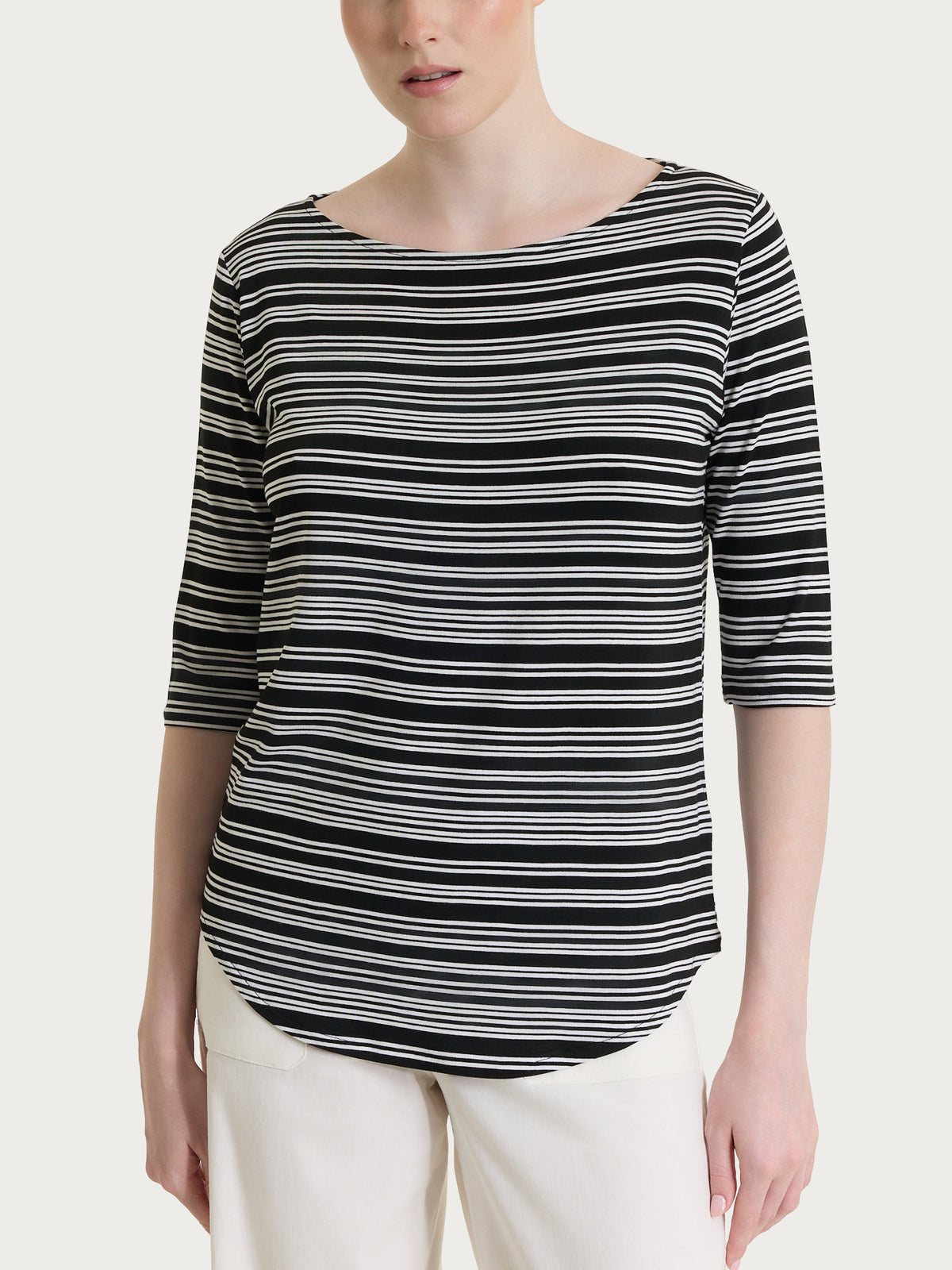 Maglietta a righe alternate con scollo a barchetta in Viscosa Summer Neri Donna - Ragno