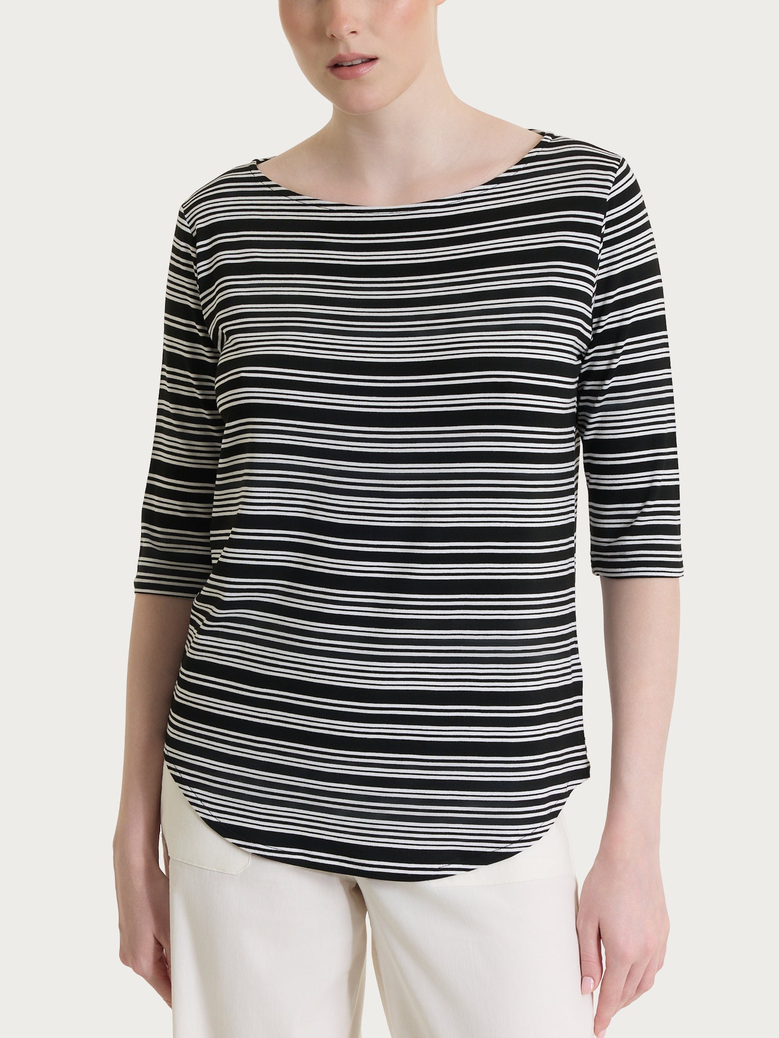 Maglietta a righe alternate con scollo a barchetta in Viscosa Summer Neri Donna - Ragno