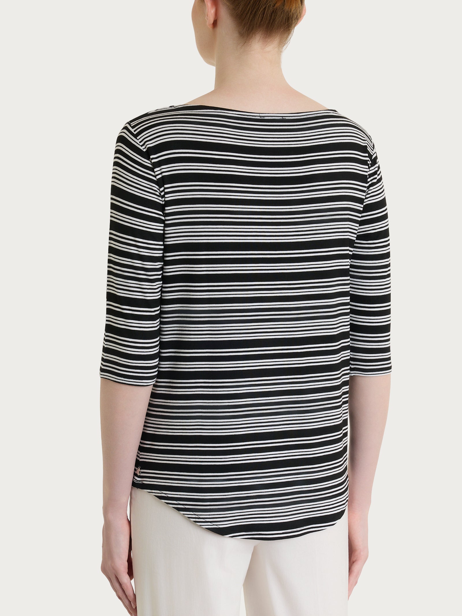 Maglietta a righe alternate con scollo a barchetta in Viscosa Summer Neri Donna - Ragno
