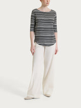 Maglietta a righe alternate con scollo a barchetta in Viscosa Summer Neri Donna - Ragno