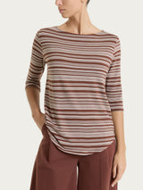 Maglietta a righe alternate con scollo a barchetta in Viscosa Summer Marroni Donna - Ragno