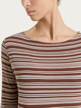 Maglietta a righe alternate con scollo a barchetta in Viscosa Summer Marroni Donna - Ragno