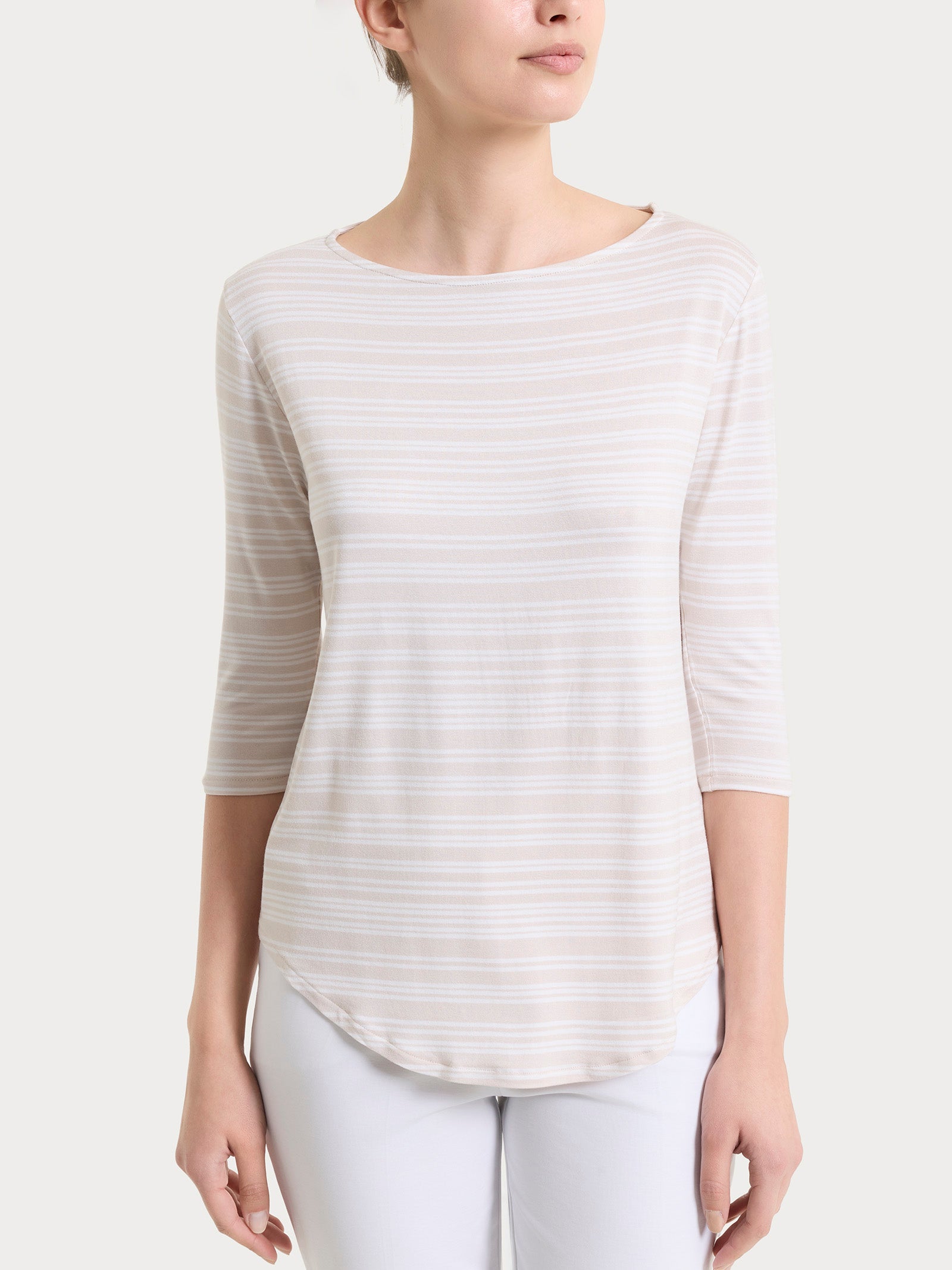 Maglietta a righe alternate con scollo a barchetta in Viscosa Summer Bianchi Donna - Ragno