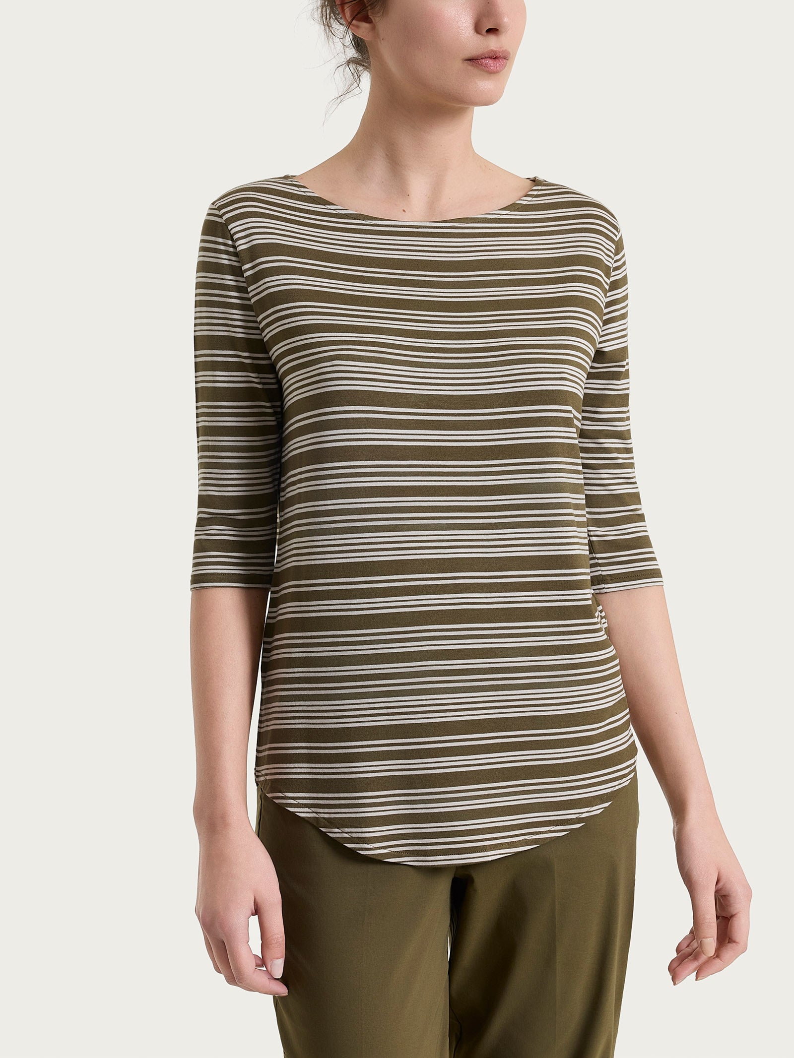 Maglietta a righe alternate con scollo a barchetta in Viscosa Summer Verdi Donna - Ragno