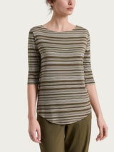 Maglietta a righe alternate con scollo a barchetta in Viscosa Summer Verdi Donna - Ragno