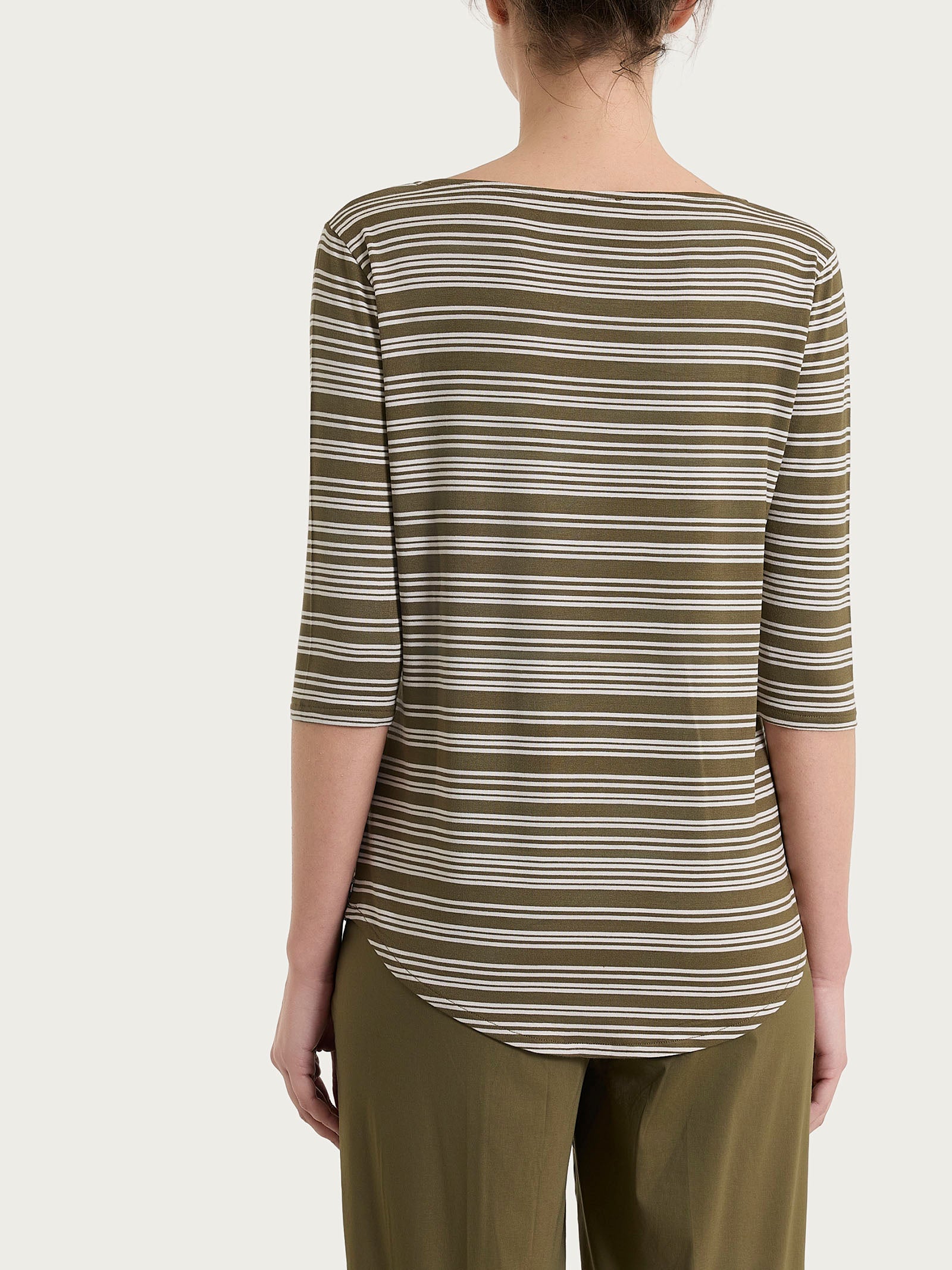 Maglietta a righe alternate con scollo a barchetta in Viscosa Summer Verdi Donna - Ragno