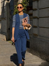 Maglietta a righe alternate con scollo a barchetta in Viscosa Summer Blu Donna - Ragno