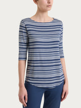 Maglietta a righe alternate con scollo a barchetta in Viscosa Summer Blu Donna - Ragno