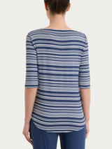 Maglietta a righe alternate con scollo a barchetta in Viscosa Summer Blu Donna - Ragno