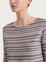 Brown Women's Summer Viscose Alternating Stripes Boatneck T-Shirt - Ragno