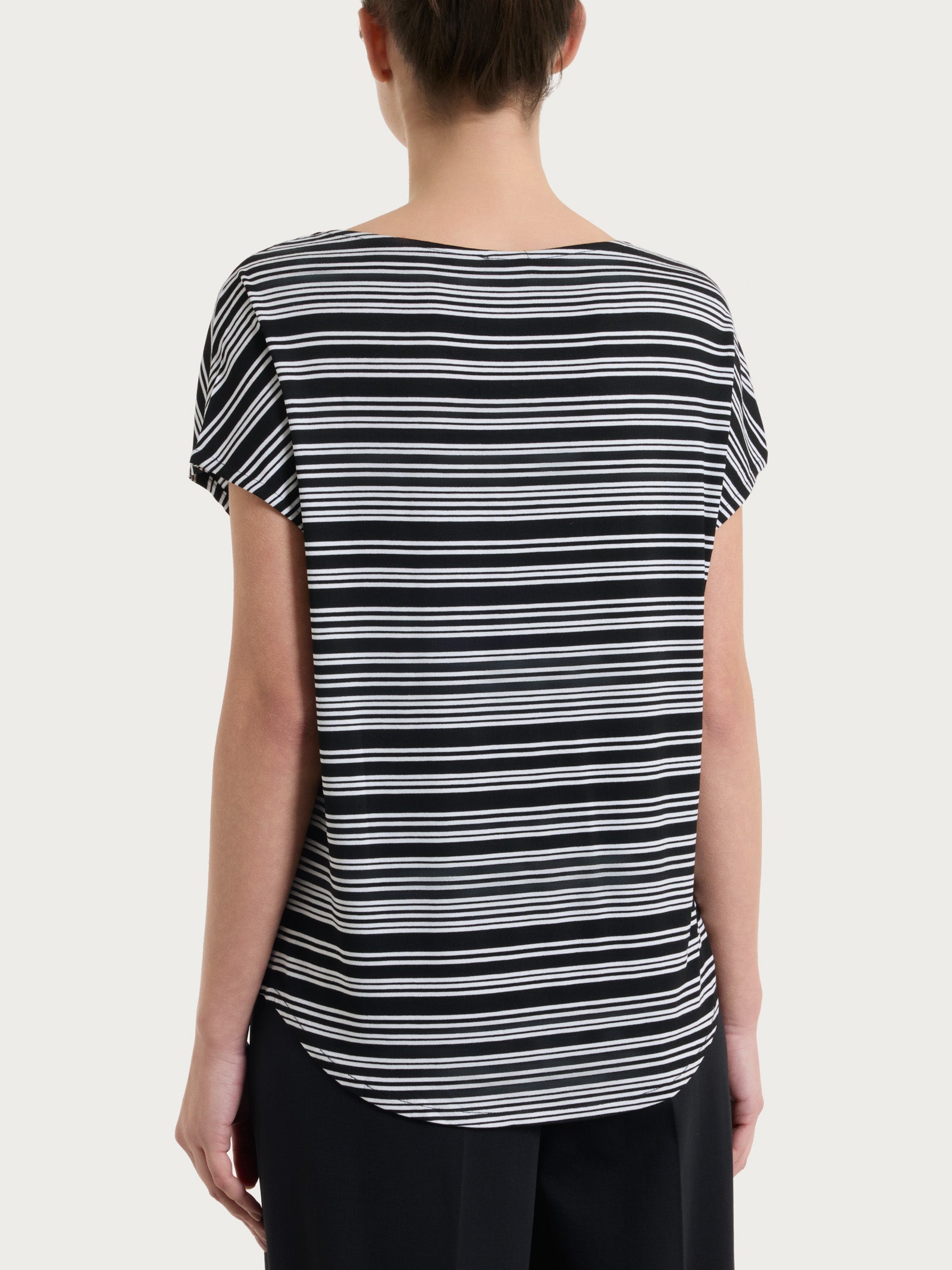 Maglietta girocollo a righe alternate in Viscosa Summer Neri Donna - Ragno