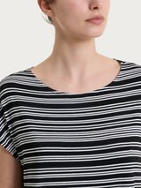 Maglietta girocollo a righe alternate in Viscosa Summer Neri Donna - Ragno