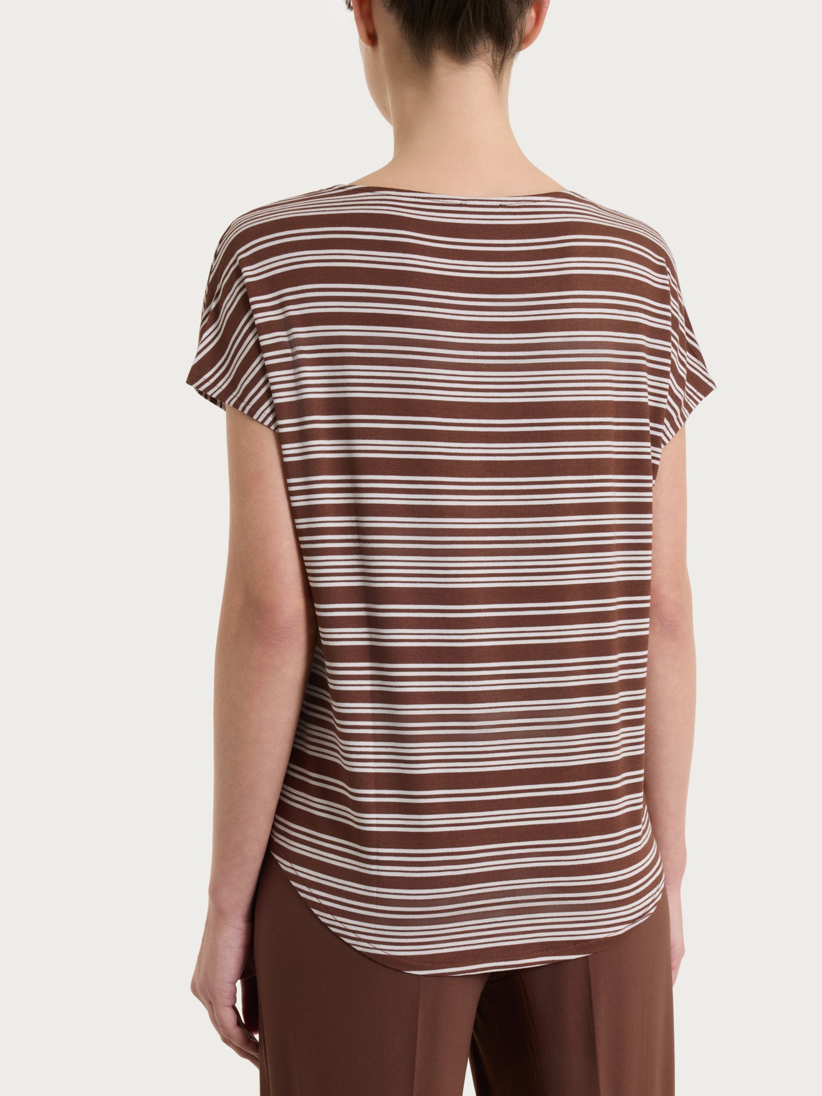 Maglietta girocollo a righe alternate in Viscosa Summer Marroni Donna - Ragno