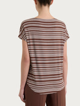 Maglietta girocollo a righe alternate in Viscosa Summer Marroni Donna - Ragno