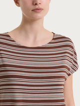 Maglietta girocollo a righe alternate in Viscosa Summer Marroni Donna - Ragno
