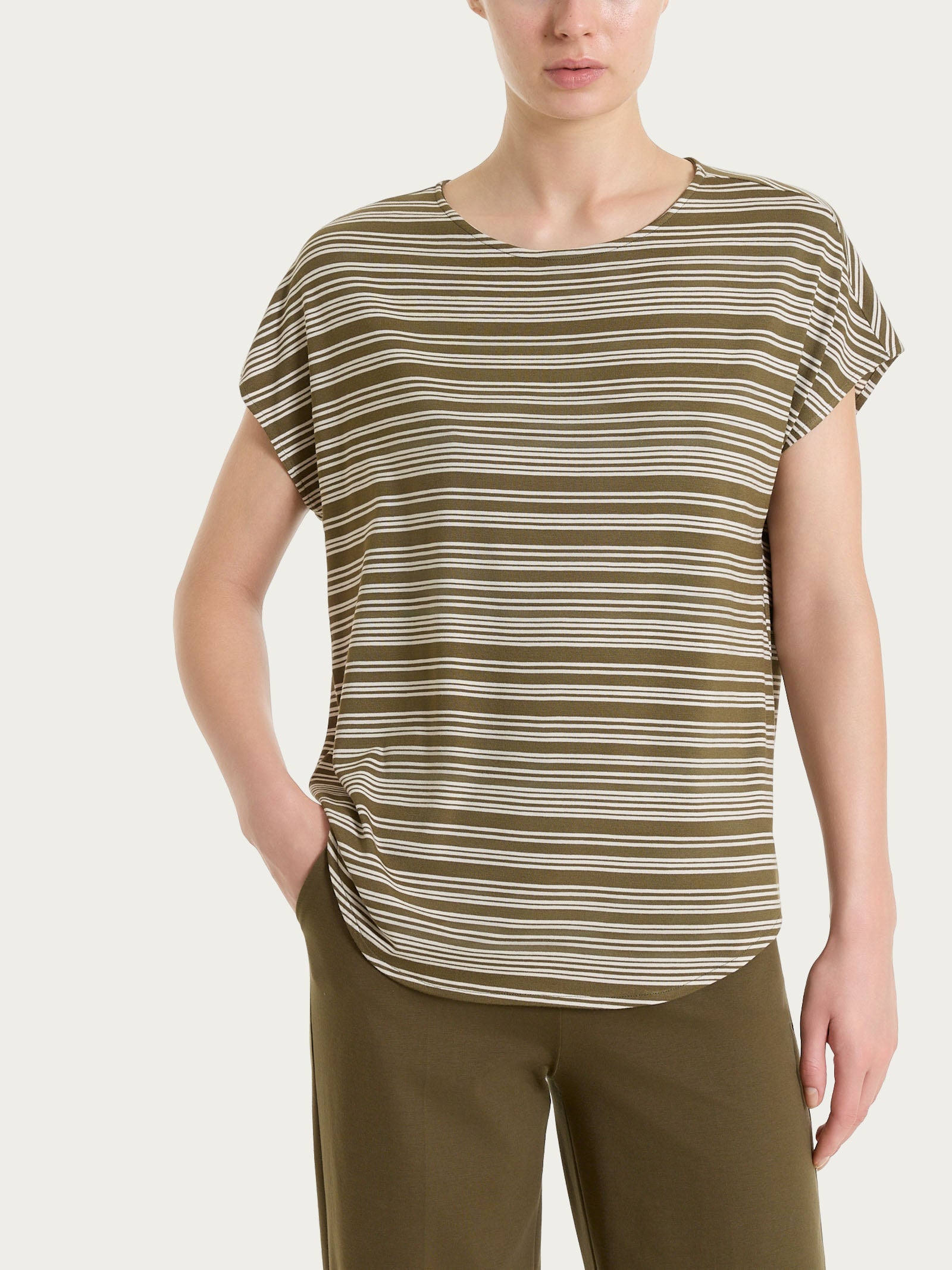 Maglietta girocollo a righe alternate in Viscosa Summer Verdi Donna - Ragno