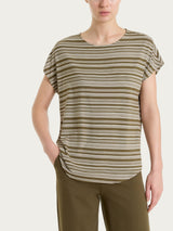 Maglietta girocollo a righe alternate in Viscosa Summer Verdi Donna - Ragno