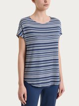 Maglietta girocollo a righe alternate in Viscosa Summer Blu Donna - Ragno