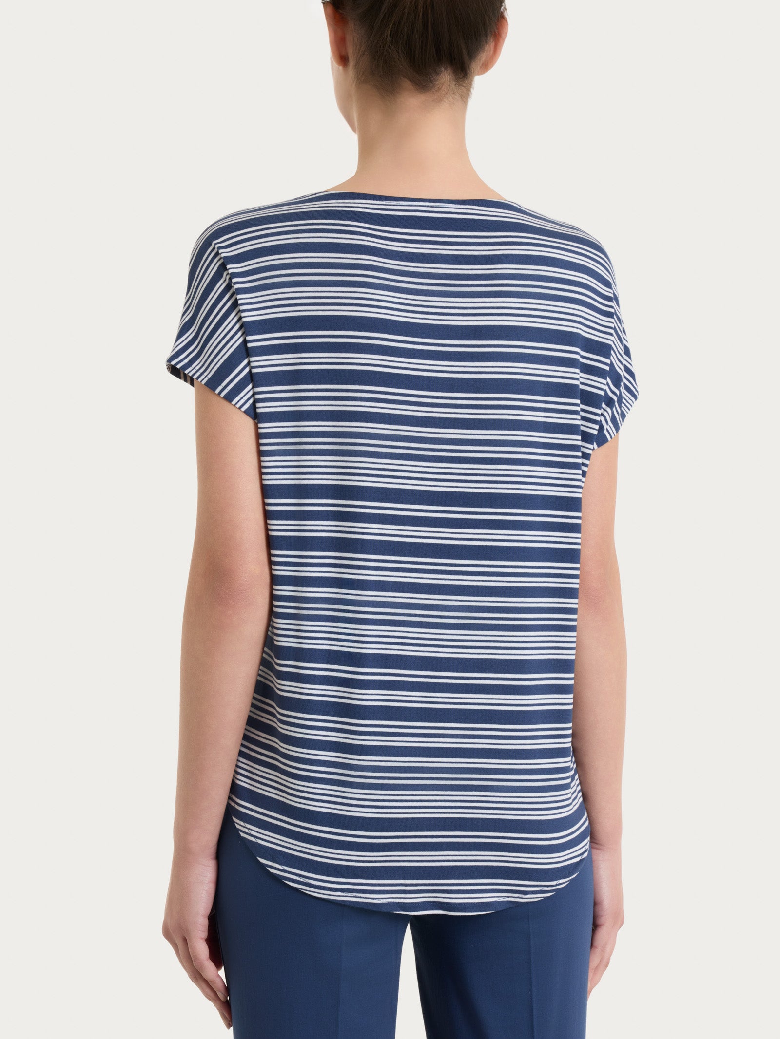Maglietta girocollo a righe alternate in Viscosa Summer Blu Donna - Ragno