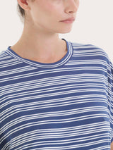 Maglietta girocollo a righe alternate in Viscosa Summer Blu Donna - Ragno