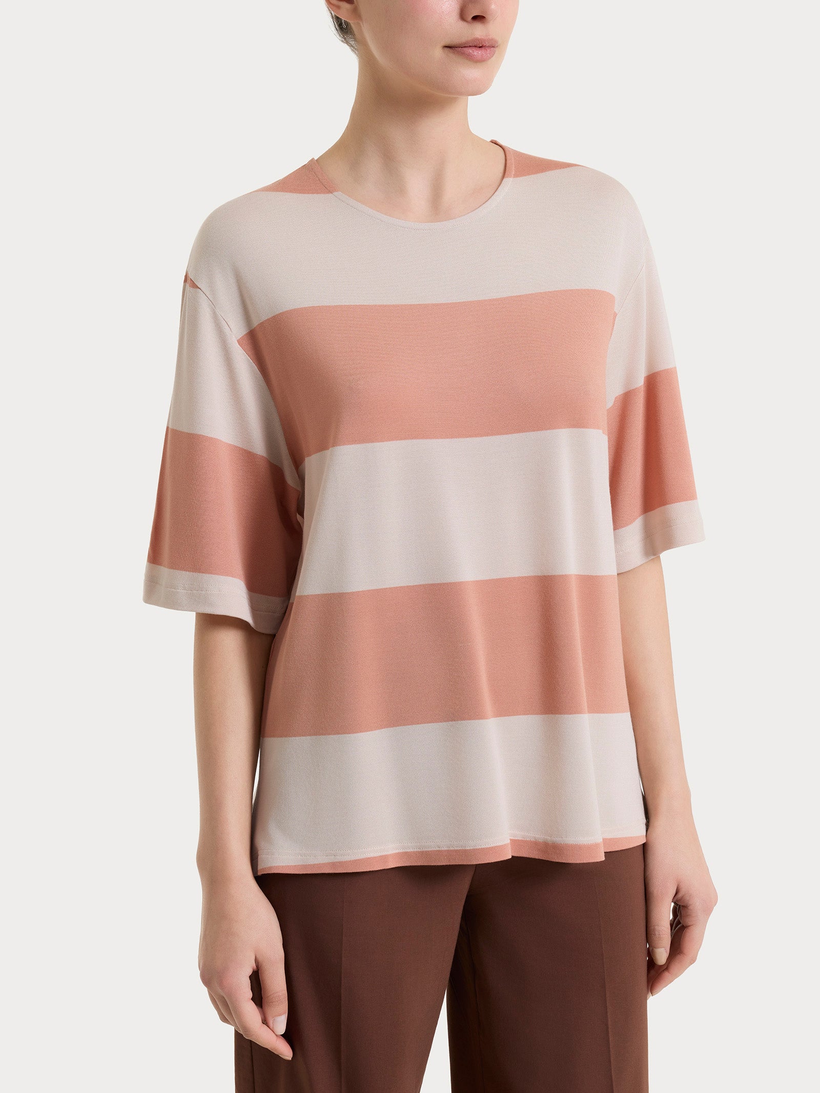 Maglietta girocollo e con macro righe in Summer Light Arancioni Donna - Ragno