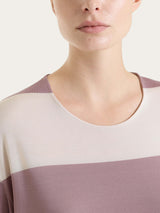 Maglietta girocollo e con macro righe in Summer Light Viola Donna - Ragno