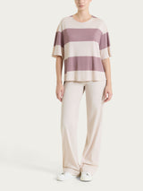 Maglietta girocollo e con macro righe in Summer Light Viola Donna - Ragno