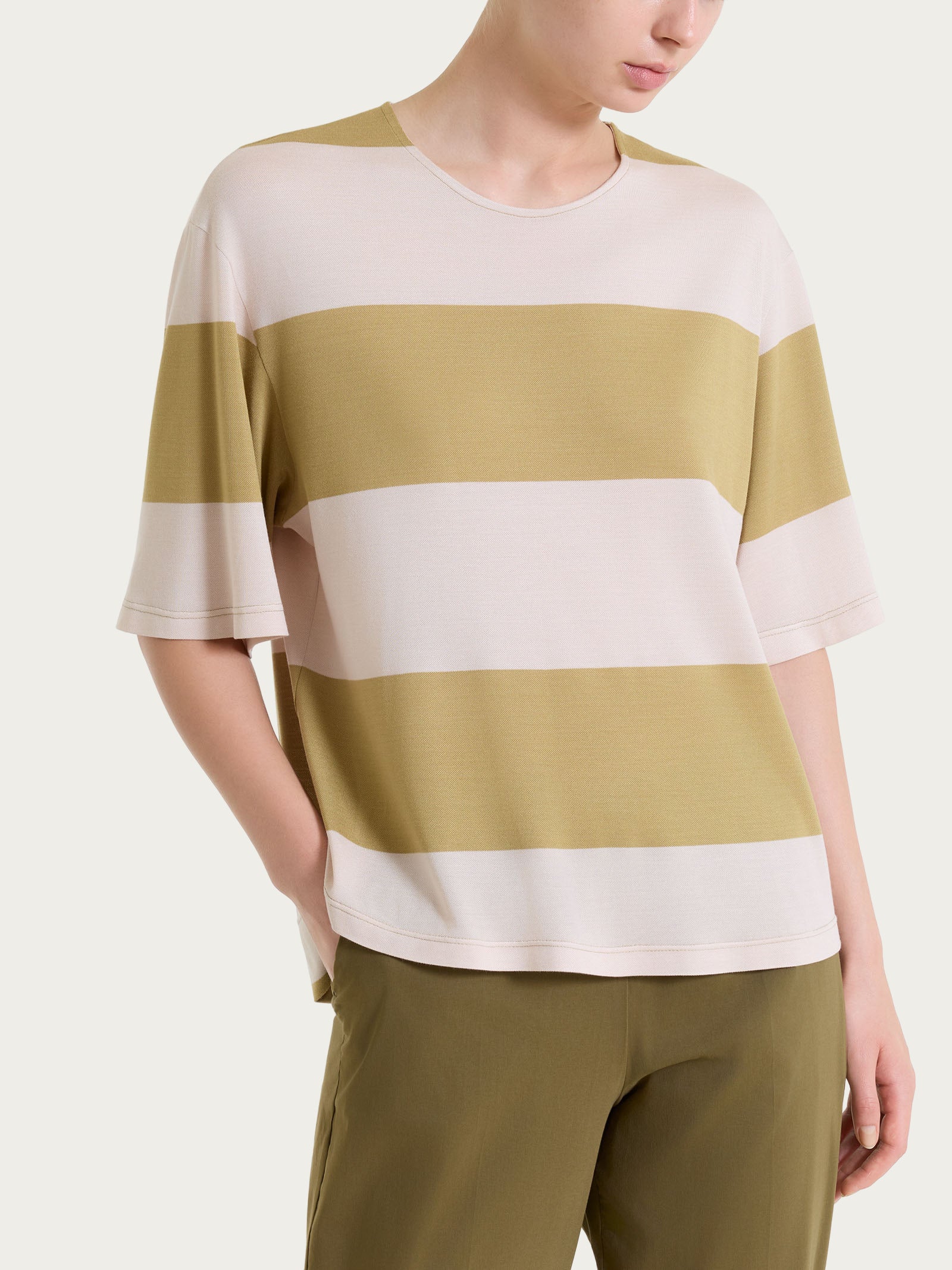 Maglietta girocollo e con macro righe in Summer Light Verdi Donna - Ragno