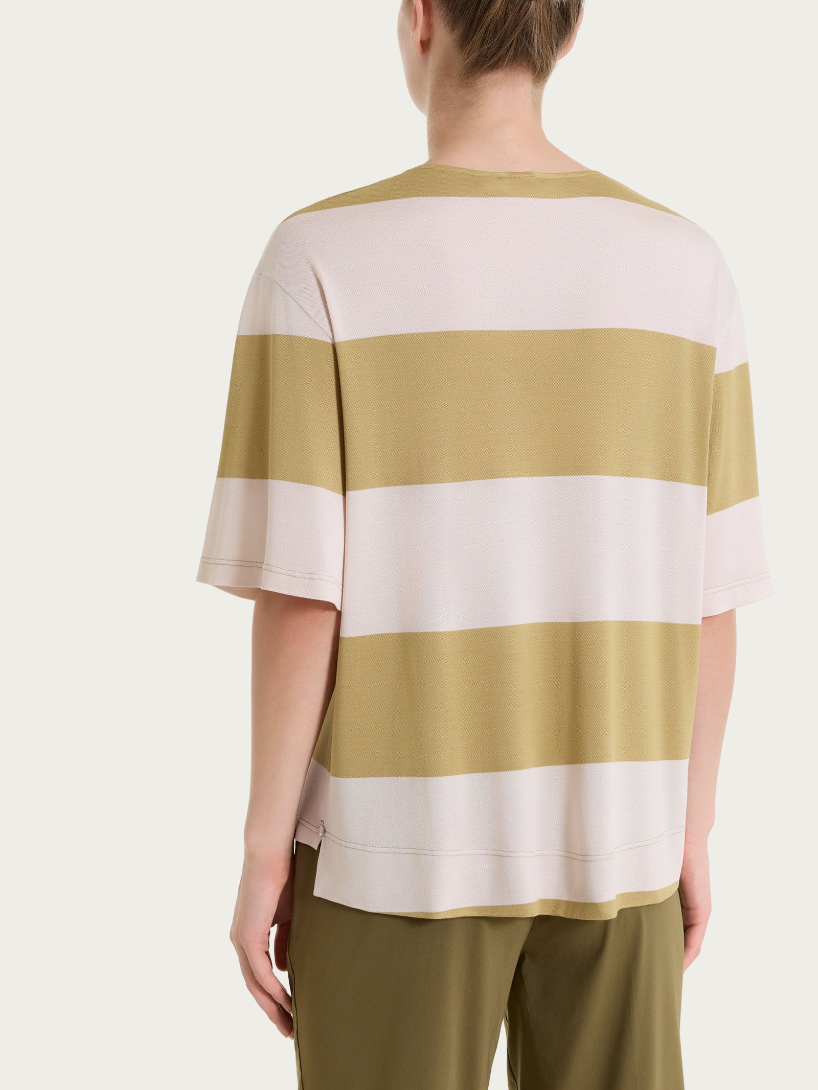 Maglietta girocollo e con macro righe in Summer Light Verdi Donna - Ragno