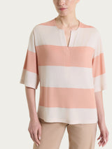 Maglietta con scollo a V e macro righe in Summer Light Arancioni Donna - Ragno