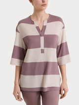 Maglietta con scollo a V e macro righe in Summer Light Viola Donna - Ragno