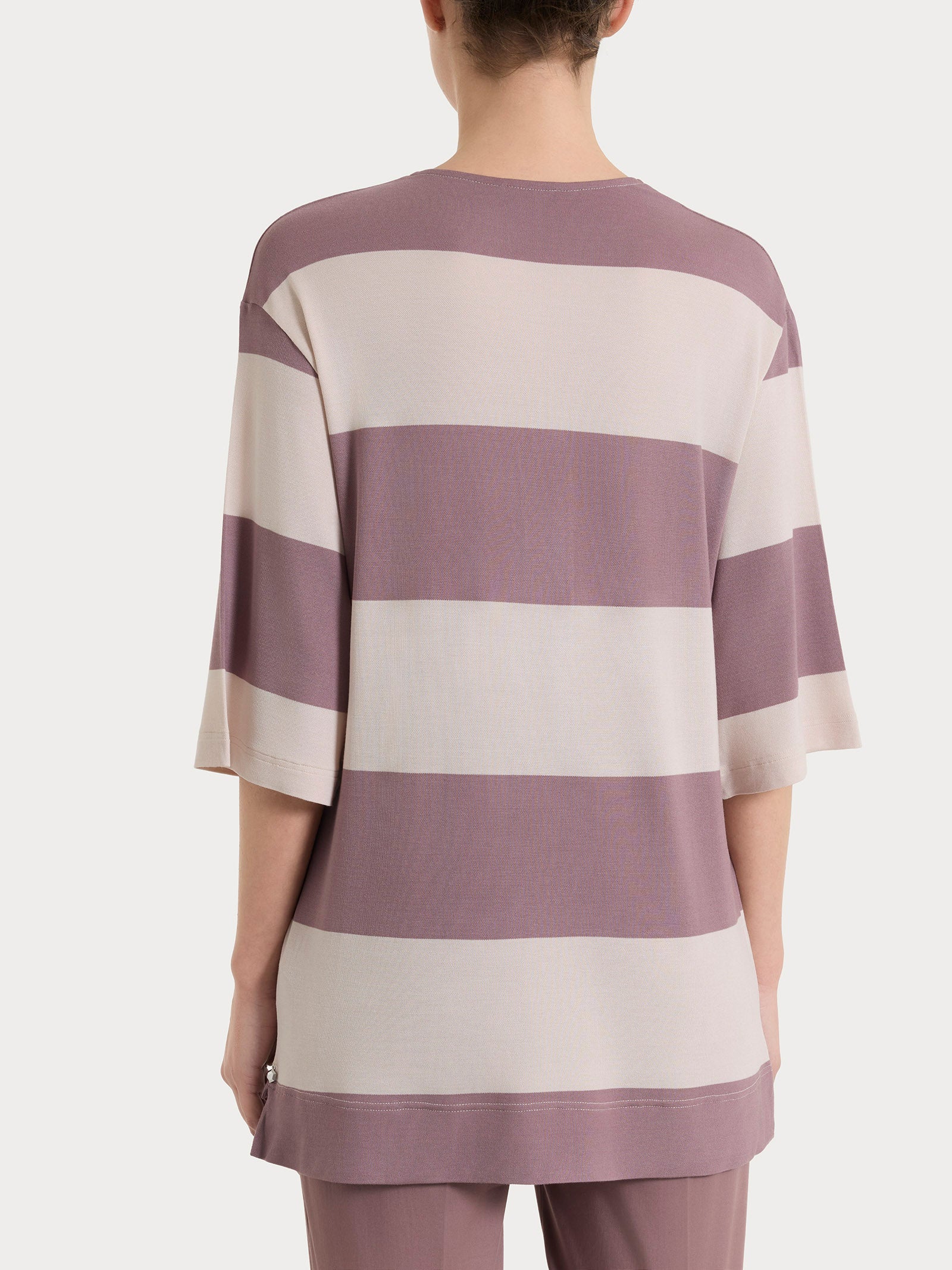 Maglietta con scollo a V e macro righe in Summer Light Viola Donna - Ragno