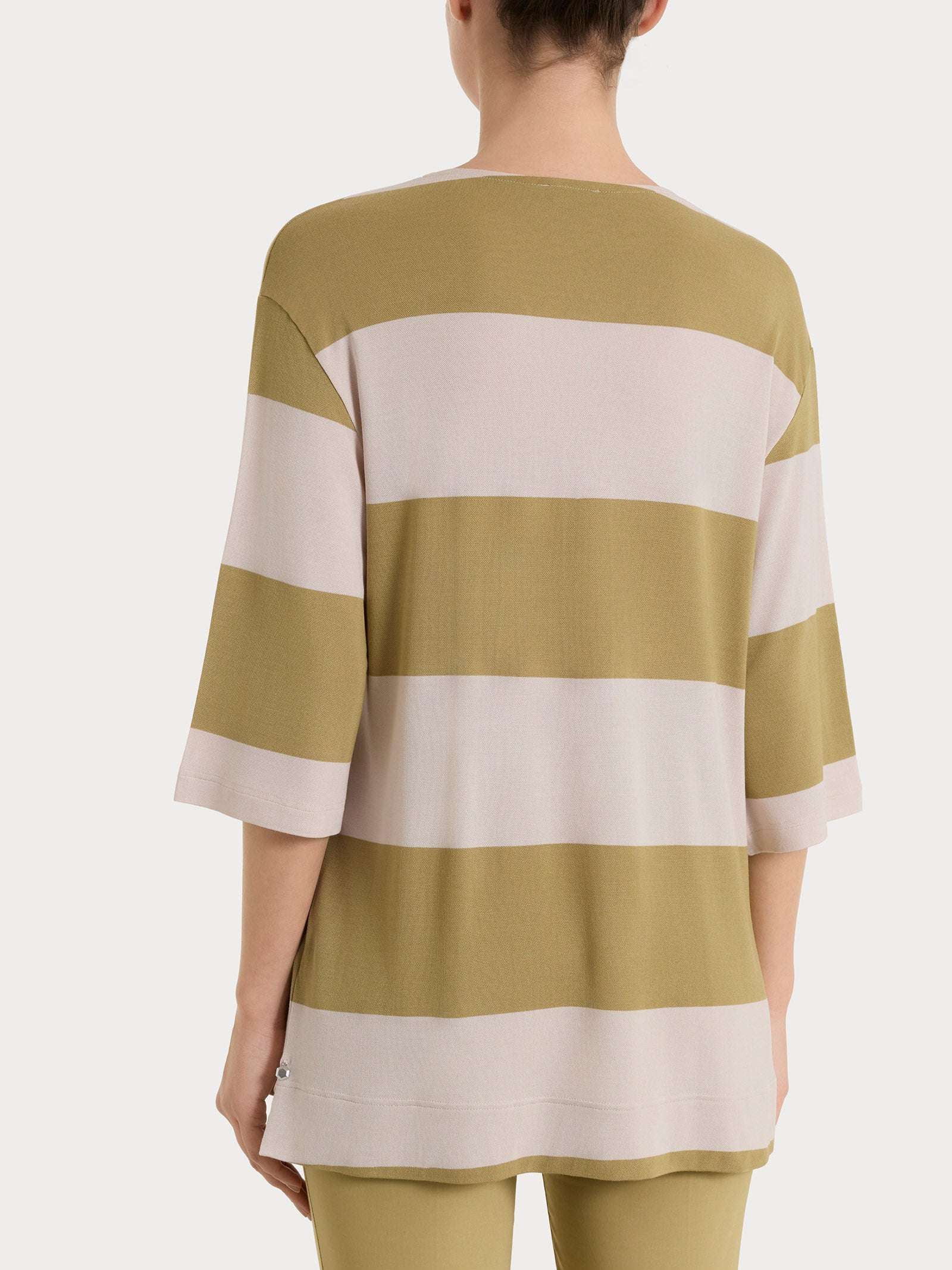 Maglietta con scollo a V e macro righe in Summer Light Verdi Donna - Ragno