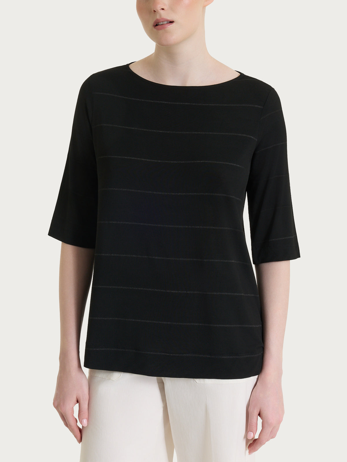 Maglietta con collo a barchetta e micro righe in Summer Light  Neri Donna - Ragno