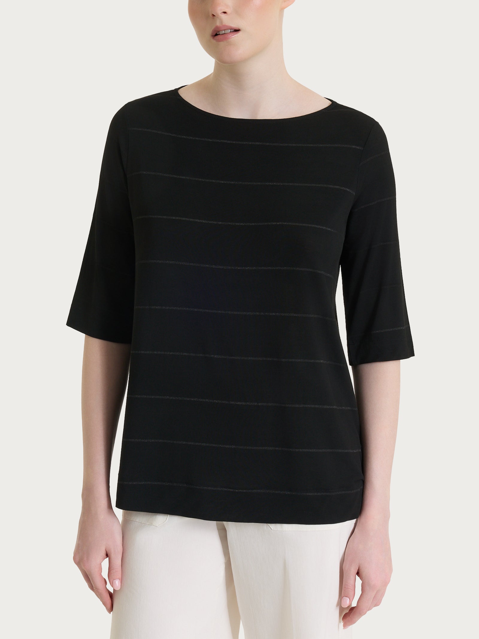 Maglietta con collo a barchetta e micro righe in Summer Light  Neri Donna - Ragno
