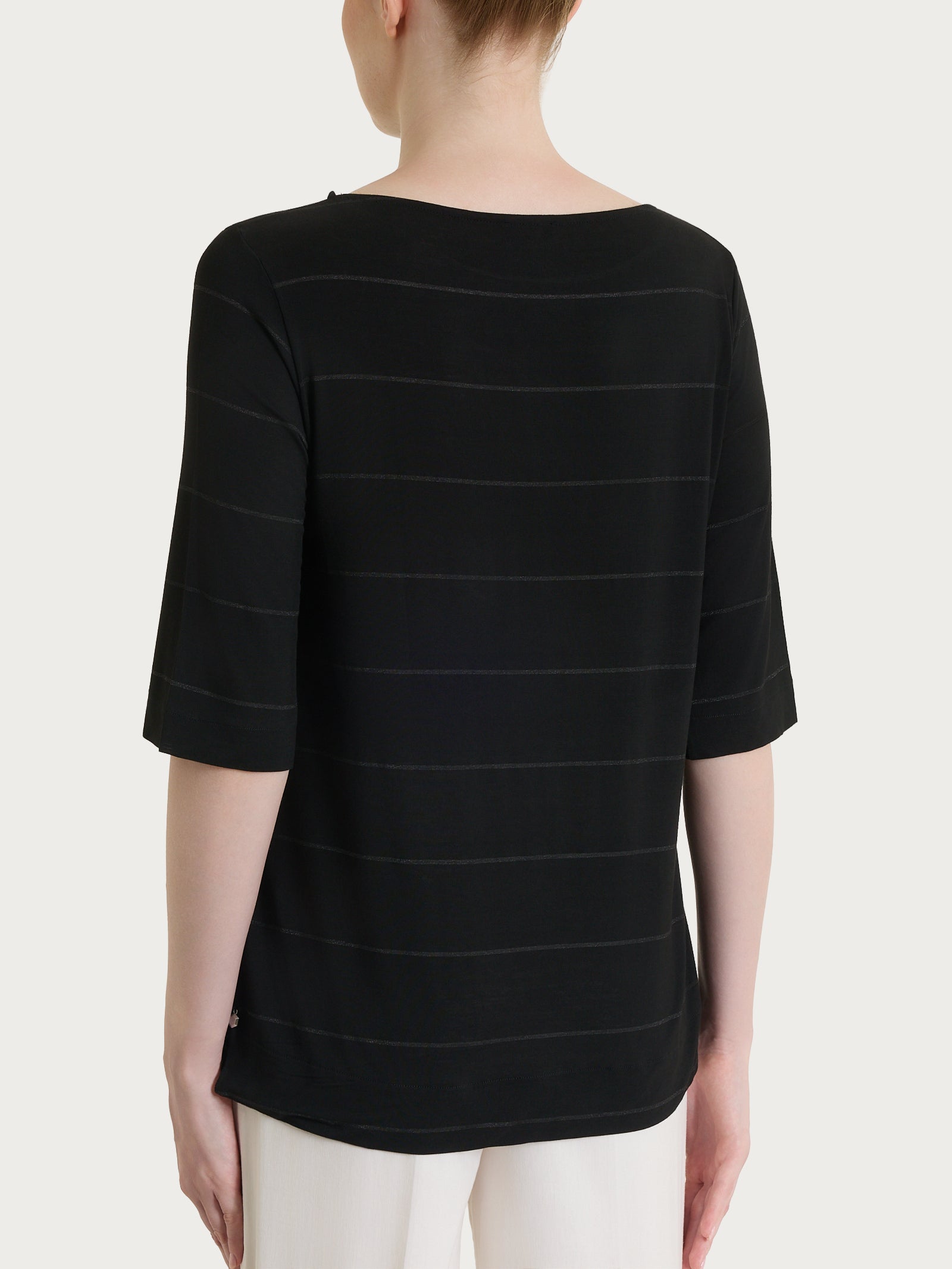 Maglietta con collo a barchetta e micro righe in Summer Light  Neri Donna - Ragno
