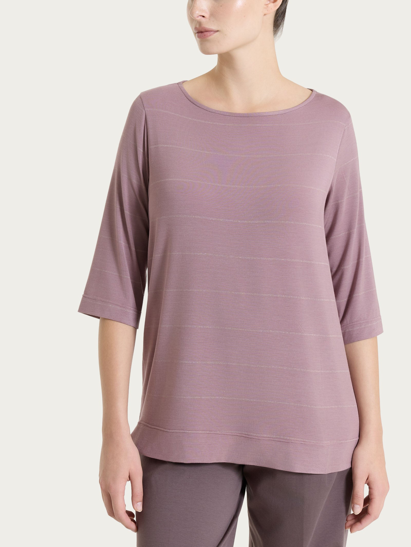 Maglietta con collo a barchetta e micro righe in Summer Light  Viola Donna - Ragno