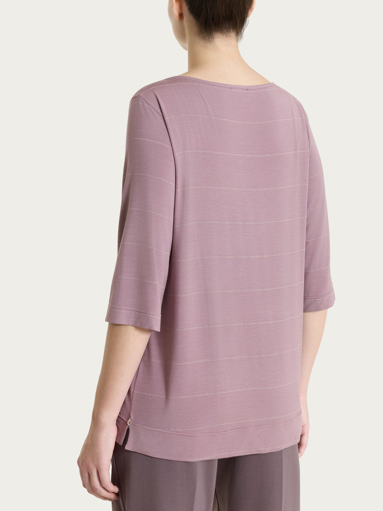 Maglietta con collo a barchetta e micro righe in Summer Light  Viola Donna - Ragno