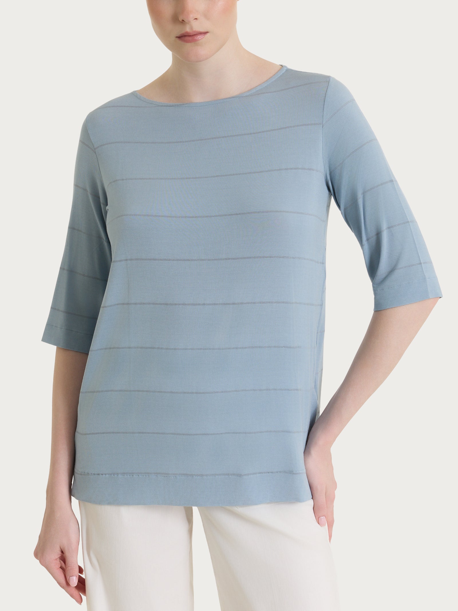Maglietta con collo a barchetta e micro righe in Summer Light  Azzurri Donna - Ragno