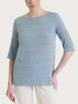 Maglietta con collo a barchetta e micro righe in Summer Light  Azzurri Donna - Ragno