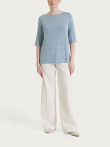 Maglietta con collo a barchetta e micro righe in Summer Light  Azzurri Donna - Ragno